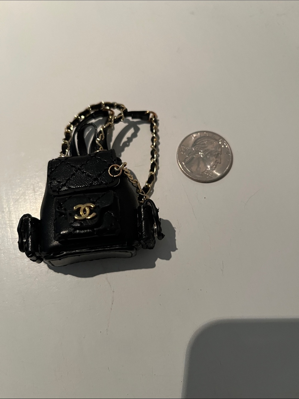 Black Quilted Mini Backpack Pendant with Gold Chain